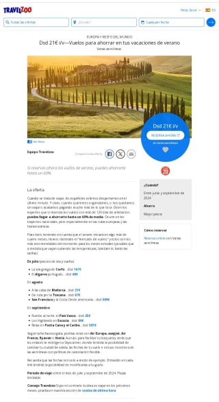 Vacaciones Verano con Vuelos desde 21€ ida/vuelta.