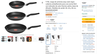 Juego Sartenes T-FAL Easy Cook por $509 | Descuento Amazon