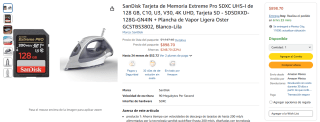 SD SanDisk Extreme Pro 128GB + Plancha de Vapor Oster $899 | Amazon