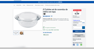 O´Cuisine set de 3 cacerolas de vidrio con tapa por 13,99€