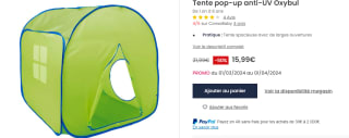 Tente pop-up anti-UV Oxybul à 15,99€