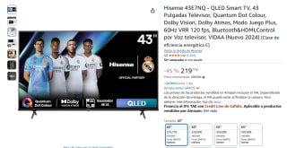 TV QLED 43" Hisense 43E7NQ, UHD 4K, Dolby Vision&Atmos, Sensor de luz, Modo Deportes por 219€