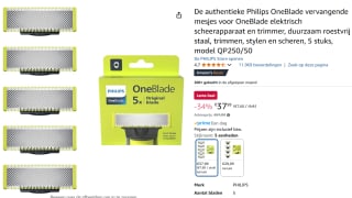 Philips OneBlade Original Blade QP250/50 voor €37,99 bij Amazon