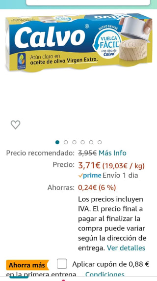 Calvo Atún Claro en Aceite de Oliva Virgen Extra Pack3 x 65g por 2,83€.
