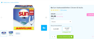 360 Sun Vaatwastabletten Citroen voor €39,99 bij Plein