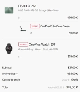 Pack de OnePlus Pad 8GB/128GB + Watch 2R + Folio Case por 349€
