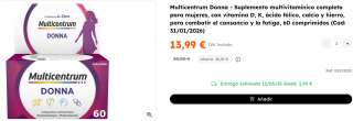 Multicentrum Donna - Suplemento multivitamínico completo para mujeres, con vitamina D, K, ácido fólico, calcio y hierro, para combatir el cansancio y la fatiga, 60 comprimidos por 13.99€