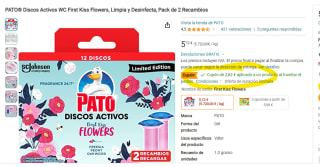 PATO Discos Activos WC First Kiss Flowers, Limpia y Desinfecta, Pack de 2 Recambios por 2.9€