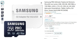 Samsung PRO Ultimate Tarjeta Memoria MicroSD con Lector USB, 256 GB por 30,54€