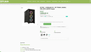 PC de sobremesa R7 7700X 32GB 1TB RTX 4070Ti Super por 1,699€
