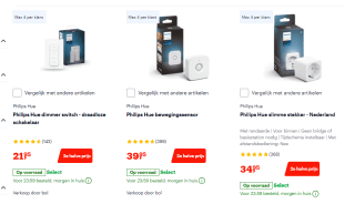 2e halve prijs op Philips Hue slimme verlichting bij Bol