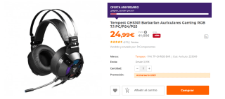 Auriculares Gaming RGB 7.1 Tempest GHS301 Barbarian por 24.99€