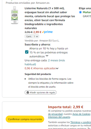 Listerine Naturals enjuague bucal sabor menta 500ml por 2,99€