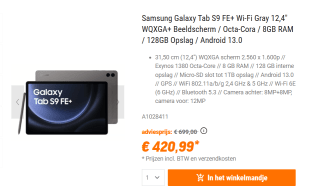 Samsung Galaxy Tab S9 FE+ 8GB 128GB Graphite voor €420,99 bij NBB