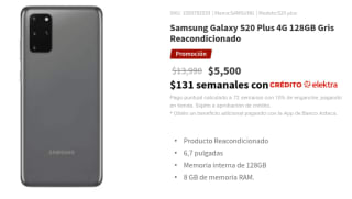 Samsung Galaxy S20 Plus 4G 128GB Reacondicionado por $5,500 en Elektra
