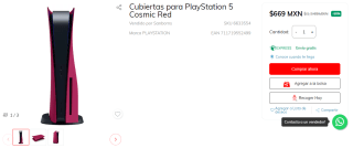 Cubiertas para PS5 Cosmic Red por $669 en Sanborns
