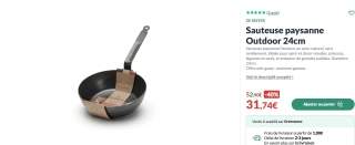 Sauteuse paysanne Outdoor 24cm à 31,74€