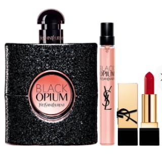Set con perfume Black Opium EDP Mujer 90 ml + 10 ml + Mini Rouge pur Couture por $77.990