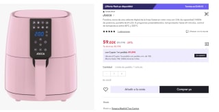 JOCCA - Freidora de Aire Caliente 3,8L Línea Sweet Color Rosa| Freidora Sin Aceite| Air Fryer| Temporizador| Temperatura Ajustable| Cocina Sana| 1450W de Potencia| Pantalla LED Tactil por 59.02€ (Cuenta Nueva 49.02€)
