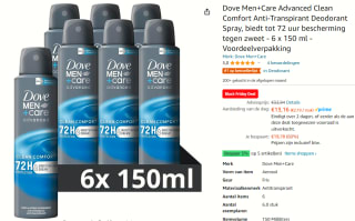 Dove Men+Care Advanced Clean Comfort 6 x 150 ml - Voordeelverpakking voor €13,16 bij Amazon