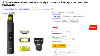 Philips OneBlade Pro 360 trimmer voor €39,99 bij Bol