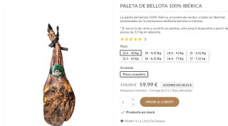 Paleta Ibérica de Bellota 100% por 59,99€