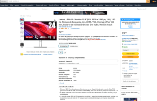 Monitor Lenovo L24i-4B 23.8" IPS 1920 x 1080 px 16:9 100 Hz por 79,99€