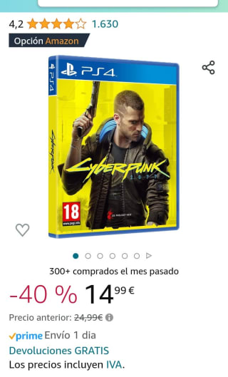 Cyberpunk 2077 Edición Day One PS4 por 14,04€.