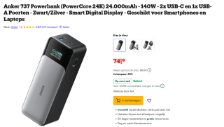 Anker PowerCore Powerbank 24.000 mAh met Snelladen voor €86,50 Bol