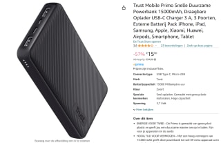 Trust Primo 15.000 mAh powerbank voor €15 bij Amazon