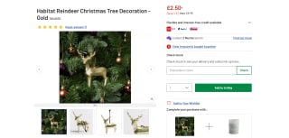 Habitat Reindeer Christmas Tree Decoration – Gold – £2.50