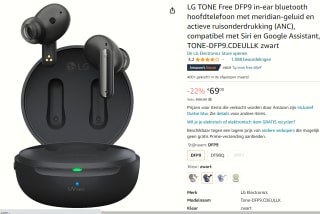 LG TONE Free DFP9 - Active Noise Cancelling - Volledig draadloze oordopjes voor €70,16 bij Amazon