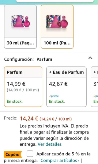 Britney Spears Fantasy Eau de Parfum 100m por 13,53€.