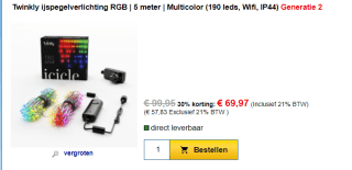 Twinkly ijspegelverlichting · RGB · 190 lampjes · Wifi / Bluetooth · Generatie 2 voor €69,97 bij 123Led