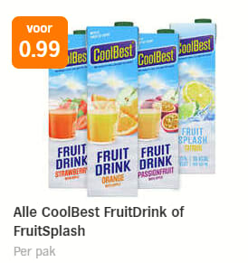 Alle CoolBest FruitDrink of FruitSplash voor €1 bij de AH