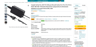 Cargador Surface Pro 44W 15V 2.58A + USB-A por solo 15,29€