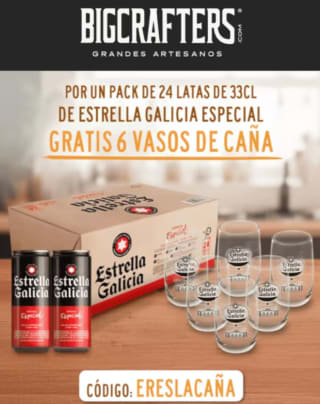Pack 6 vasos Estrella Galicia Gratis con tu compra en Bigcrafters