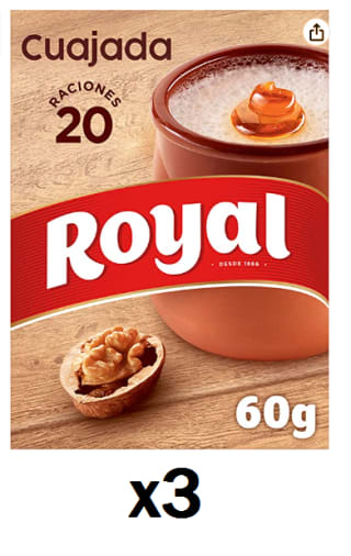 Pack 3 Cuajada azucarada, postre en polvo ROYAL 60 g. por 4.08€
