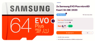Samsung EVO Plus MB-MC64HA - Flashgeheugenkaart 2 stuks voor €6,95 bij Ibood