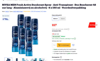 NIVEA MEN Fresh Active Deodorant (6x150ml) voor €11,53