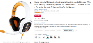 Konix Naruto Shippuden Auriculares Gaming con Cable por 16,99€