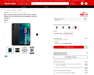 Samsung Galaxy S23 Plus 5G Phantom Black 512GB 8GB RAM por 769,15€