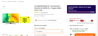 Smart TV LG 55NANO766QA 55" UltraHD 4K + Regalo DAZN por 399,99€