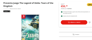 Precompra: Legend of Zelda: Tears of the Kingdom por 55.99€