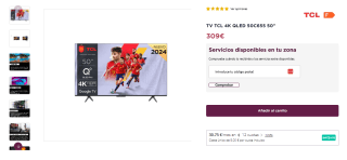 TCL 50C655 50" QLED UltraHD 4K Dolby Vision Google TV por 309€