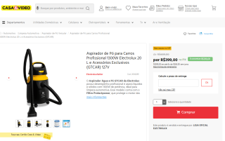Aspirador de Pó para Carros Profissional Electrolux de 20L - R$ 399