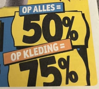 alle kleding producten met gele sticker 75% korting bij Kruidvat