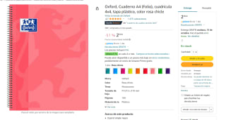 Cuaderno A4 cuadrícula 4x4, tapa plástico, color rosa chicle marca loxford por 2,50€