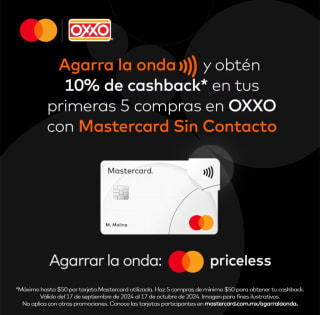 10% de Cashback en primeras 5 Compras con Mastercard en OXXO