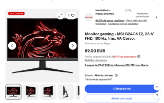 Monitor gaming MSI G24C6 E2 23.6" FHD VA curvo 180 Hz 1 ms por 89€